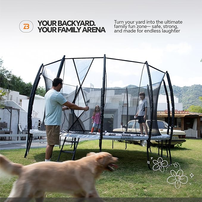 Trampoline Outdoor 10FT 14FT 16FT with Enclosure, 6 Reinforced U-Shaped Legs with Center Support, ASTM Approved, Recreational Trampoline for Kids and Adults