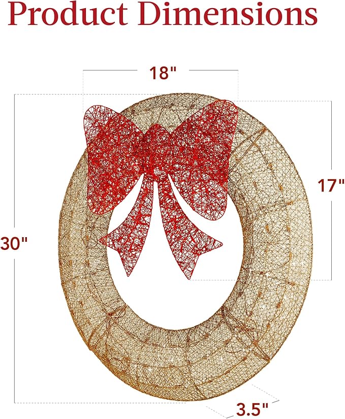Best Choice Products 30in Pre-Lit Outdoor Christmas Wreath Decoration, LED Metal Holiday Decor for Home w/ 100 Lights, Bow - Gold/Red