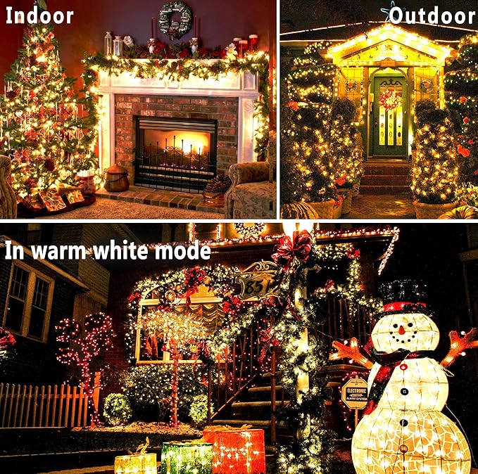 KNONEW Christmas Lights Outdoor 500 LED 197FT Clear Wire Color Changing String Lights with 11 Modes & Timer Dimmable Fairy Light for Xmas Tree Roof Yard Wedding Decorations(Warm White to Multicolor)