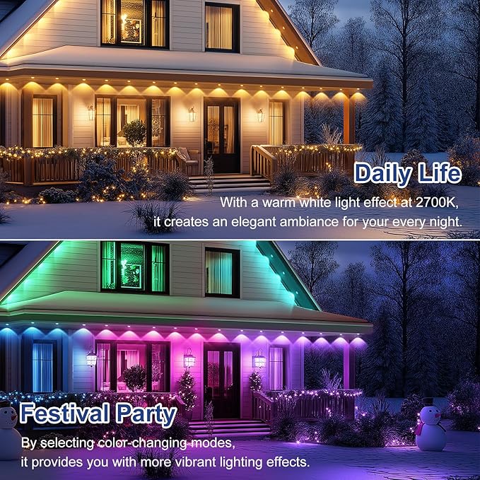 Brightever 150FT Permanent Outdoor Lights for House, RGBIC Outdoor Light with 90 Scene Modes&75 LED Lights, Smart Christmas Decor for Outside, IP65 Waterproof House Light for All Year Decoration