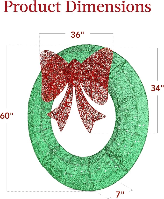 Best Choice Products 60in Pre-Lit Outdoor Christmas Wreath Decoration, LED Metal Holiday Decor for Home Exterior, Garden w/ 206 Lights, Bow - Green/Red