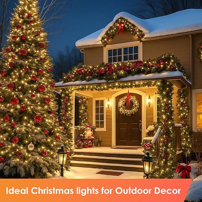 Christmas Lights 600 LED 196FT, IP67 Waterproof Christmas Tree Lights with 8 Modes, Outdoor String Lights with Timers & Memory Function, Xmas Light for Holiday Decor (Warm White)