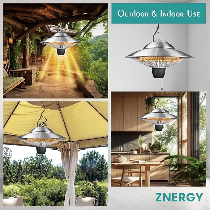Silver UFO Dual Temp Outdoor Indoor Patio Restaurant Halogen Ceiling Heater Water Proof