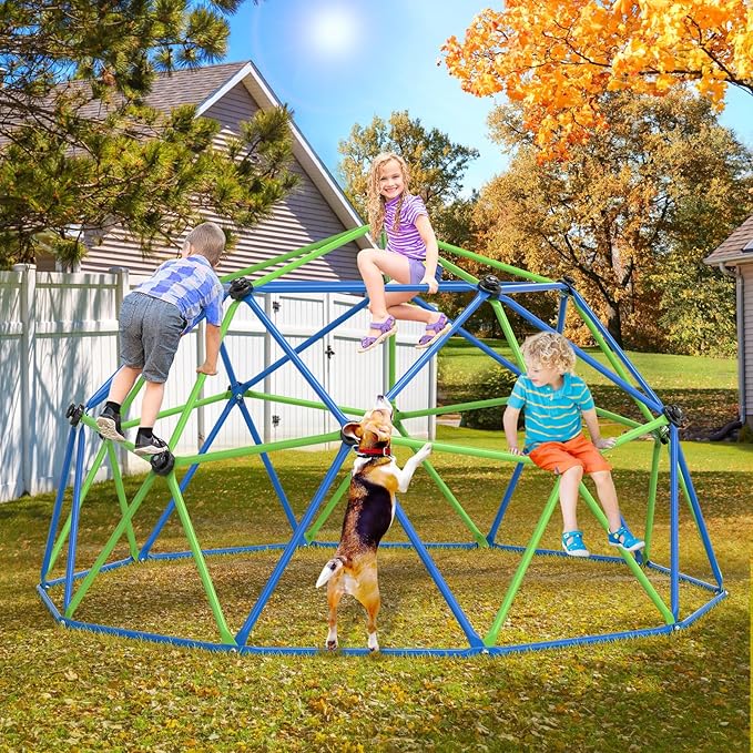 Climbing Dome, 10FT Geometric Dome Climber Jungle Gym Playground Backyard for Kids, 2024 Upgraded Model Indoor Outdoor Toddler Play Equipment, Safety Certified, Easy Assembly