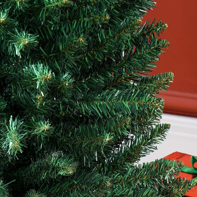 HOMCOM 8' Artificial Pencil Christmas Tree, Slim Xmas Tree with 618 Realistic Branch Tips and Plastic Stand, Green