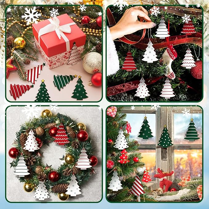 Qunclay 36 Pcs Christmas Tree Decorations Christmas Wooden Hanging Ornaments Rustic Farmhouse Xmas Hanging Sign Red Green White Xmas Tree Wood Slices for Home Crafts Gift Tags