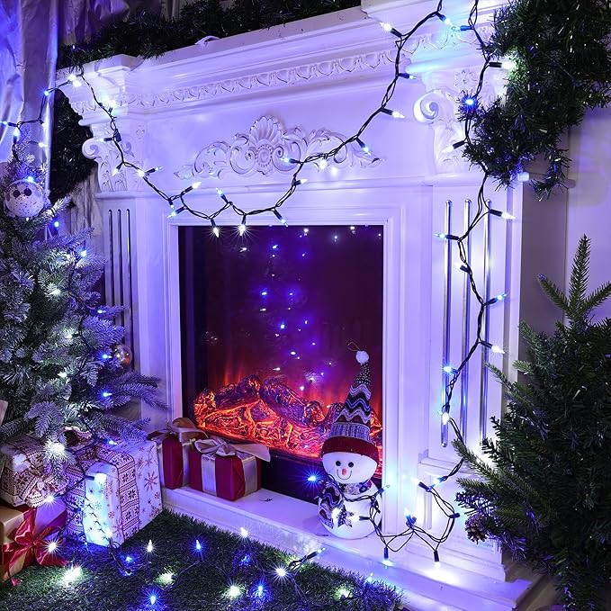 Christmas Lights -1 Pack 21.5FT 100LED Conectable Waterproof String Lights Brighter Detachable Plug-in Lights Indoor & Outdoor for Christmas Decoration(Blue & White)