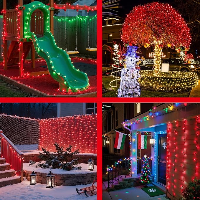 350LED 90FT Christmas Lights Indoor Outdoor, 12 Modes Red Outdoor String Lights with Timer Dimmable, Waterproof Green Wire Christmas String Lights for Tree Xmas Patio Fence Balcony Garden Party Decor