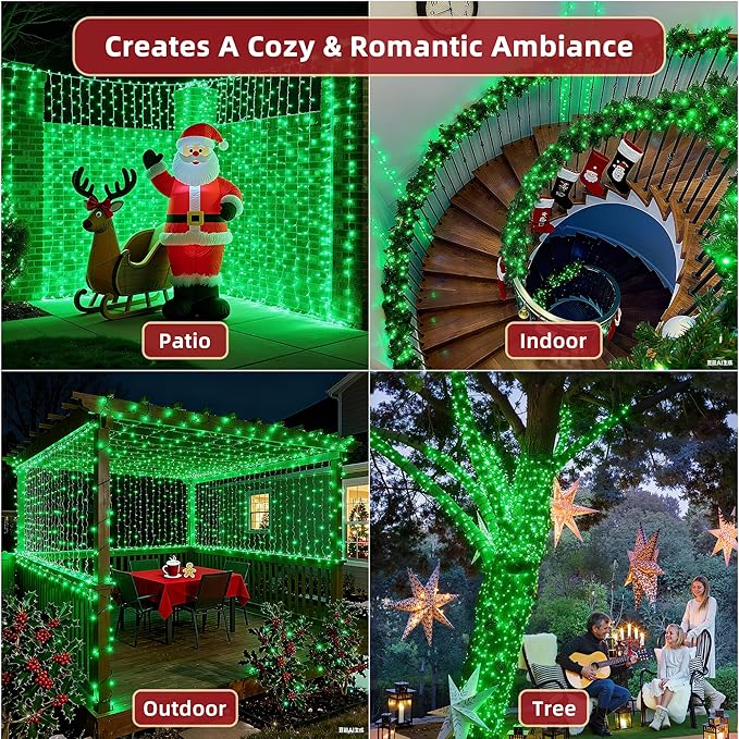 300 LED Outdoor Christmas Lights 75ft, 12 Lighting Modes Indoor String Lights Dimmable & Timer Memory, Outsite Waterproof Tree Lights for Xmas Room Garden Wedding Party Holiday Decorations Green