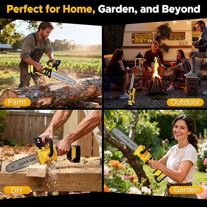 8“ & 10” Mini Chainsaw Cordless Battery Powered, Electric Chainsaw 2 in 1, Brushless Battery Chainsaws Handheld Chain Saw for Tree Branches, Courtyard, DIY, Garden, Gifts for Women Men Dad Husband