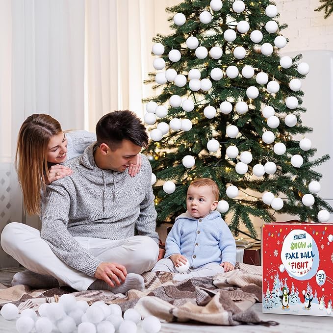 Fovths 150 Pack Snow Toy Ball for Kids 2 Inch Artificial Snow Fight Ball Set Realistic Fake Snow Toss Ball Set for Indoor & Outdoor Snow Fight Christmas Tree Decoration and Winter Family Toss Games