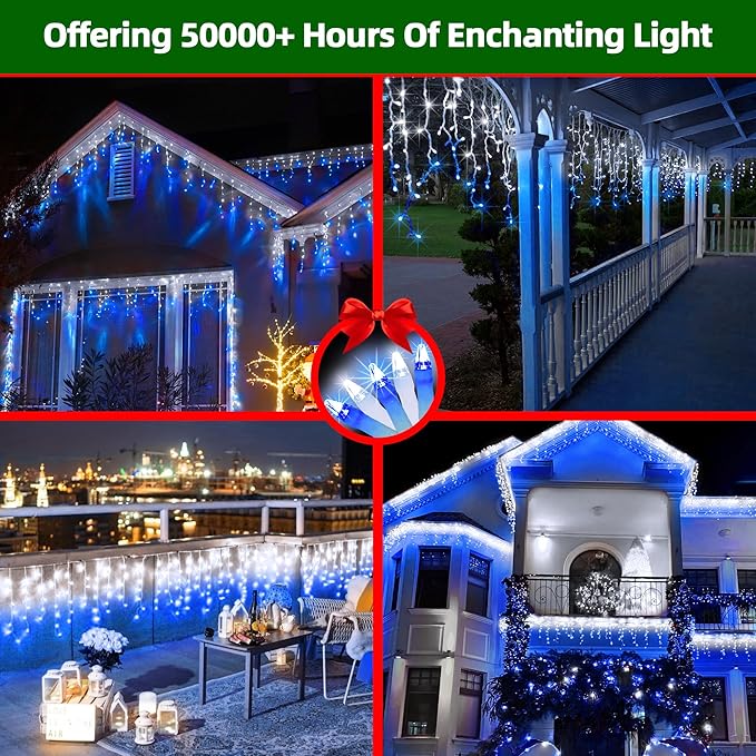 670 LED Christmas Lights with 148Drops, 66ft 12 Modes Hanging ice String Lights with Timer Dimmable & Waterproof, Plug-in Fairy Lights for Indoor Holiday Wedding Christmas Decorations Blue & CoolWhite