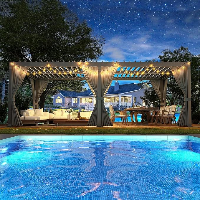 Polar Aurora 10x20 FT Louvered Pergola, Outdoor Pergola with Adjustable Louvered Roof,Outdoor Patio Shade Cover, Waterproof & Rustproof Aluminum Gazebo for Backyard, Deck and Garden