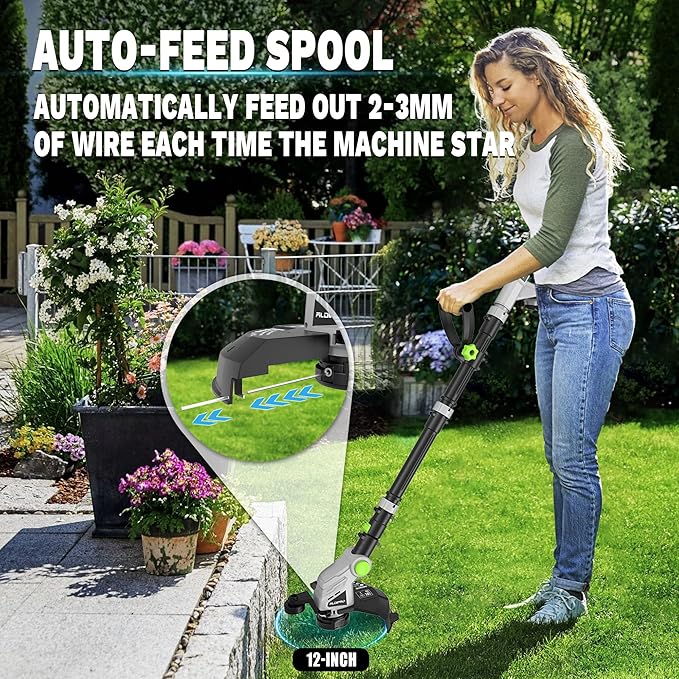 Cordless String Trimmer + Leaf Blower + Hedge Trimmer Combo 20V Ultra-Lightweight Garden Tool Set, 400 CFM Electric Blower & 18-Inch Bush Trimmers & 12-Inch Weed Wacker with Battery & Charger