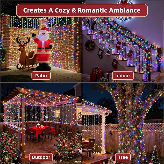 300 LED Outdoor Christmas Lights 75ft, 12 Lighting Modes Indoor String Lights Dimmable & Timer Memory, Outsite Waterproof Tree Lights for Xmas Garden Wedding Party Holiday Decorations Multicolor