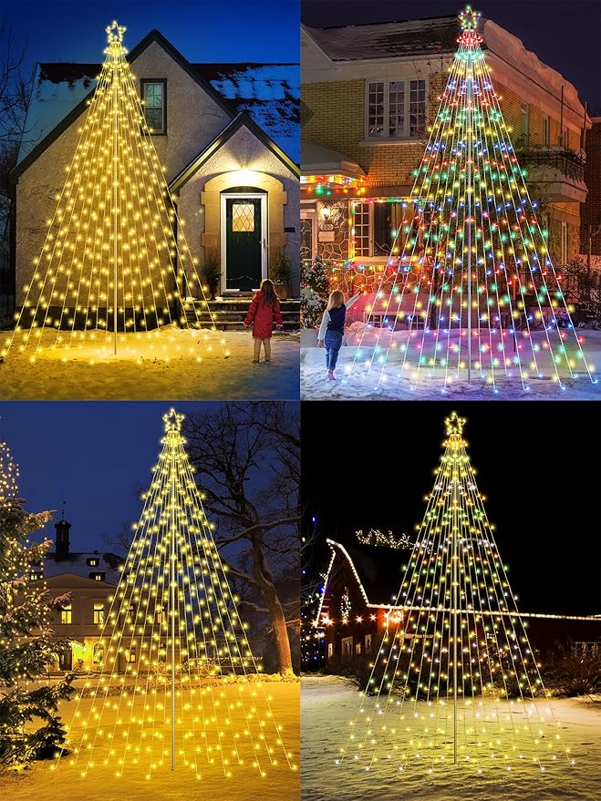 Flacchi 16 FT 664 LED Star String Lights Outdoor - Pole Set with Remote, Multiple Lighting Modes, Timer, and Waterproof Feature for Ultimate Holiday Decor (Warm White & Multicolor)