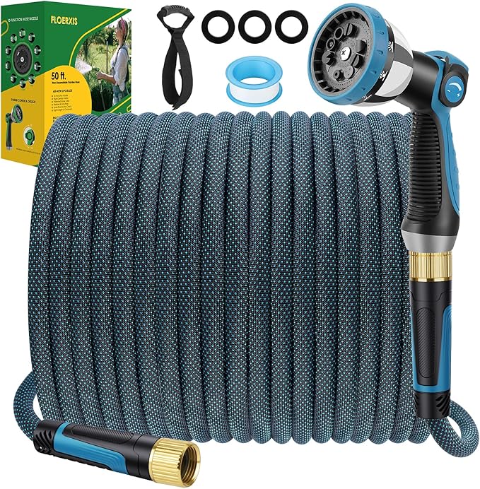 Non-Expandable Garden Hose 50 FT, Lightweight Hose with 10 Function Spray Nozzle, Kink-Free Flexible Water Hose, Durable, Leak-Proof, 360¡Æ Swivel Connectors, Portable Storage Strap
