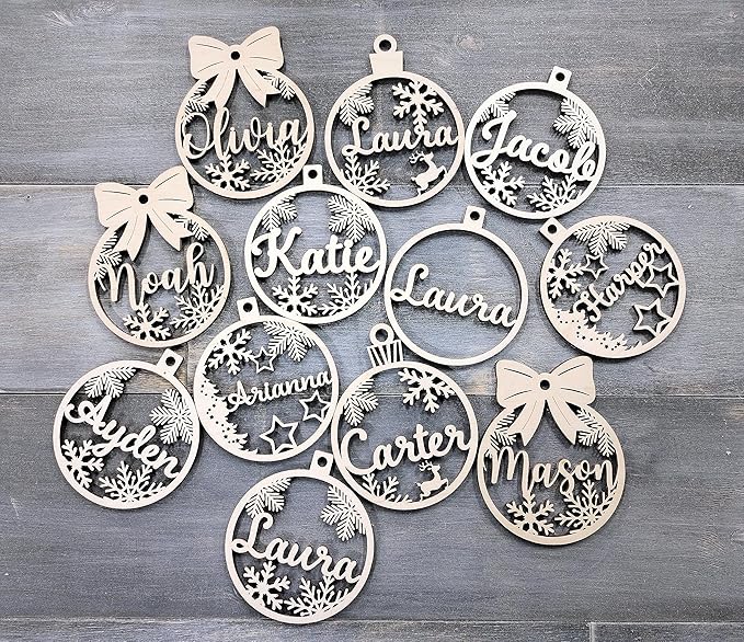 Wooden Personalized Christmas Ornaments with Name Family Christmas Ornaments for Kids Christmas Ball Ornaments Christmas Tree Ornaments Christmas Balls Custom Ornament with Name