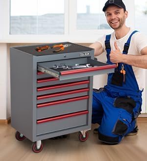 7-Drawer Rolling Tool Chest with Locking Wheels & Drawers, 18.11 D x 26.61 W x 38.3 H Mobile Tool Storage Cabinet, Heavy-Duty Garage Organizer with Ergonomic Handle
