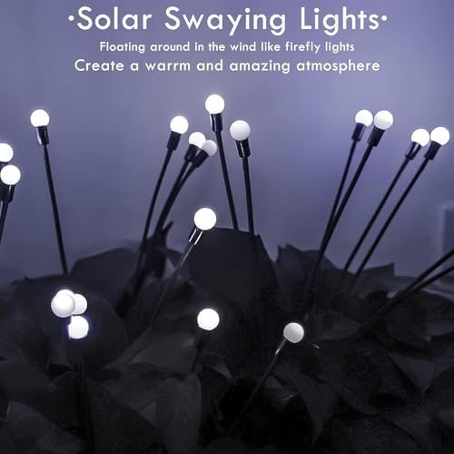 OZS 8 Pack Total 64 LED Solar Garden Lights Fairy Outdoor - Solar Firefly Lights Outdoor, Sway by Wind, Waterproof for Garden Patio Pathway Fairy Decoration (Cold White)