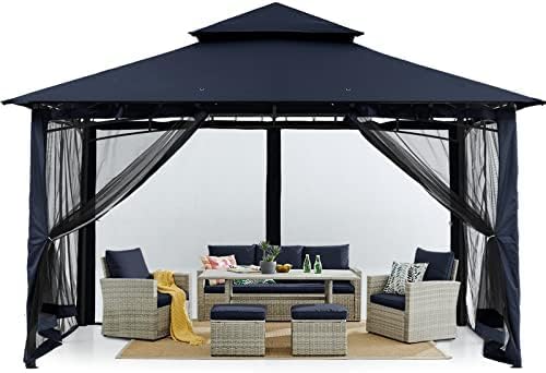MASTERCANOPY Outdoor Garden Gazebo for Patios with Stable Steel Frame and Netting Walls (10x12,Navy Blue)