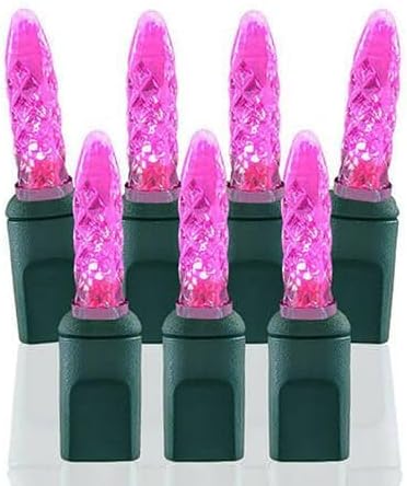 Pro Christmas M5 LED Holiday Lights - 70 Bulbs, 23.3ft - Professional Grade Indoor Outdoor Diamond Cut Sparkle Light Strings for Home Decorations and Christmas Trees - Pink