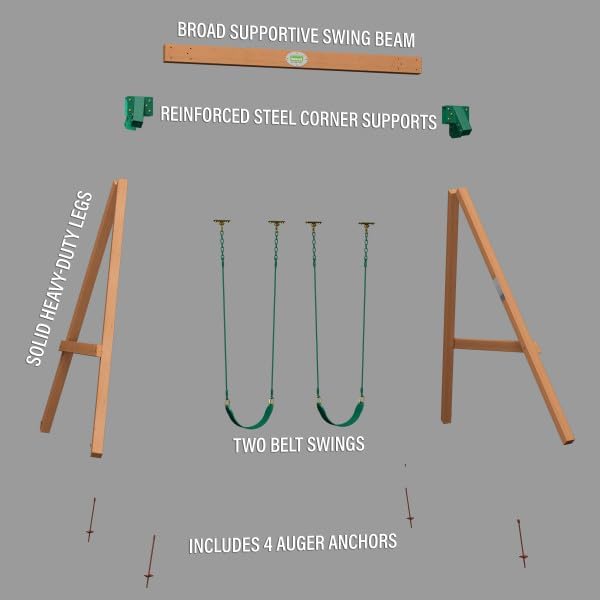Backyard Discovery Durango Cedar Wood Swing Set Kit with Classic A-Frame, Two Belt Swings, Pinch-Free Ropes, Easy Assembly, Heavy-Duty, Lumber and Hardware Included, Outdoor Playset, Ages 3-10