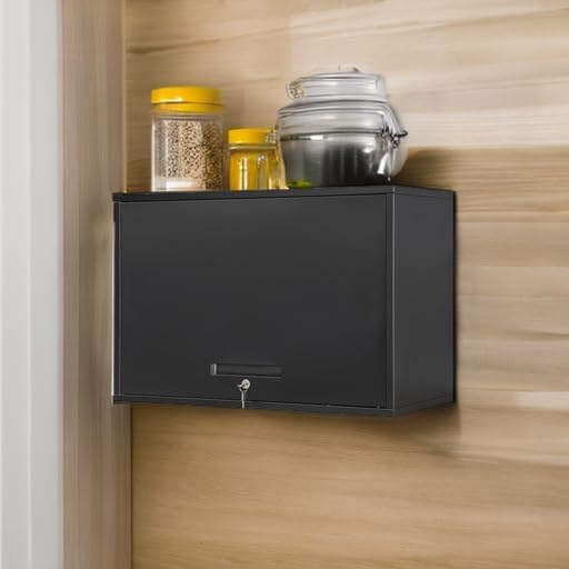 Yizosh Metal Garage Wall Cabinet with Doors and Shelves, Wall Mounted Metal Storage Cabinet, Floating Garage Tool Cabinet for Garage, Basement, Kitchen, Warehouse (Black, 21.6 H)