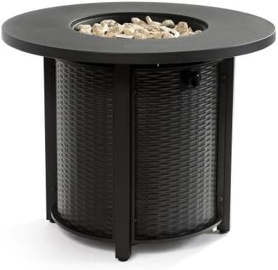 32'' Round Gas Fire Pit, 50,000 BTU Steel Outdoor Fire Tables, Fire Table with Lid, Add Warmth & Ambience to Gatherings and Parties On Patio Deck Garden Backyard, Black.
