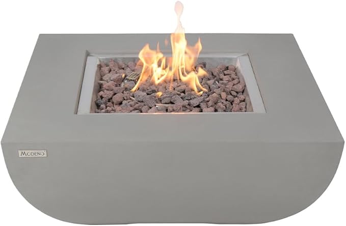 Westport Concrete Fire Pit - 34 x 34 Modern Fire Pit & Outdoor Fireplace Includes Lava Rocks for Garden, Deck & Indoor Heating