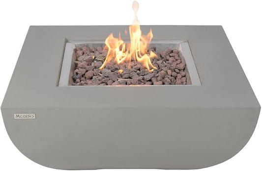 Westport Concrete Fire Pit - 34 x 34 Modern Fire Pit & Outdoor Fireplace Includes Lava Rocks for Garden, Deck & Indoor Heating