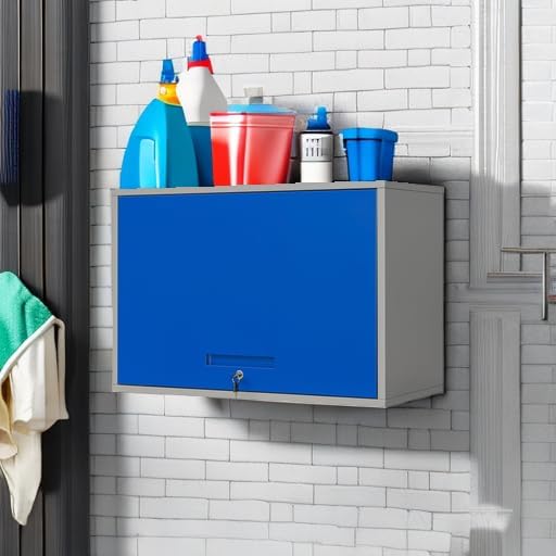 Yizosh Metal Storage Cabinet with Doors & Shelves - Wall Mounted, Floating - Blue Gray, 21.6 H - For Garage, Basement, Kitchen, Warehouse
