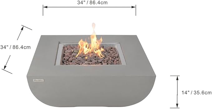 Westport Concrete Fire Pit 34 x 34 Outdoor Patio Firepit Includes Lava Rocks Modern Fire Pits & Outdoor Fireplaces for Garden, Deck, Indoor & Outdoor Heating