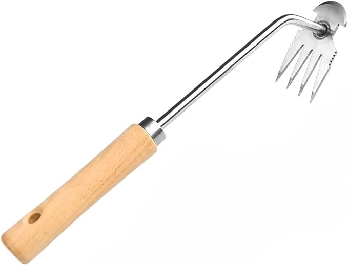 Weed Puller Tool,Weeding Artifact Uprooting Weeding Tool 4 Teethes Dual Purpose Manual Hand Weeders Tool for Gardening Vegetable Backyard Farm Planting(Wooden Handle)