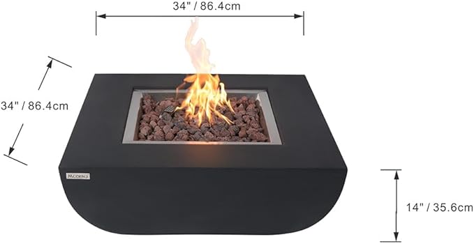 Aurora Fire Table Outdoor Fire Pit 34 x 34 Cast Concrete Firepit Includes Lava Rocks 45,000 BTUs Outdoor Fireplace for Patio Furniture Set, Deck, Porch, Outdoor Heater - Liquid Propane