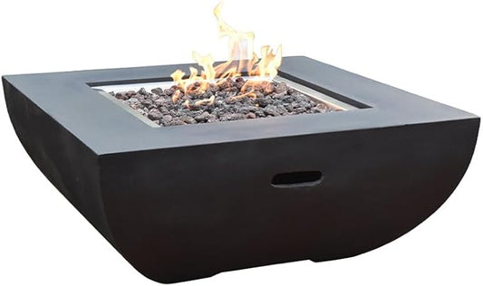Aurora Fire Table Outdoor Fire Pit 34 x 34 Cast Concrete Firepit Includes Lava Rocks 45,000 BTUs Outdoor Fireplace for Patio Furniture Set, Deck, Porch, Outdoor Heater - Natural Gas