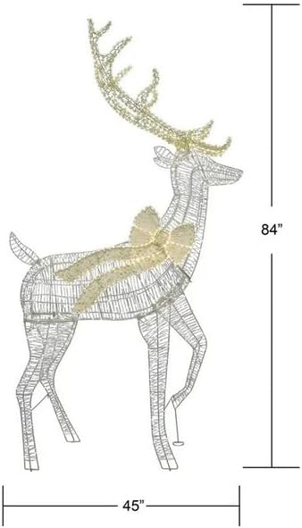 7ft Pre-Lit Twinkling Buck with 1,608 Warm White LED Lights, Outdoor/Indoor Christmas Reindeer Yard Decoration with Bow & Antlers