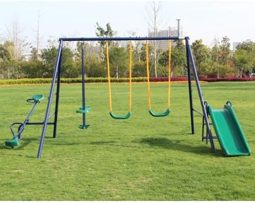 Swing Set for Kids Backyard Playground A-Frame Heavy-Duty Metal Swing Sets with Slide Outdoor (5 in 1)