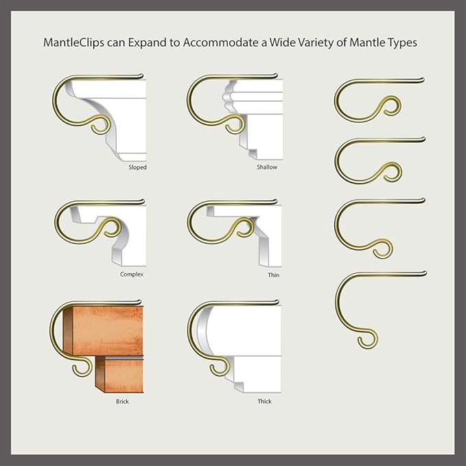 Haute Decor The Original MantleClip Stocking Hanger - 4 Pack (Galvanized Steel) - Christmas Stocking Holder adjusts to fit mantels up to 3 inches Thick