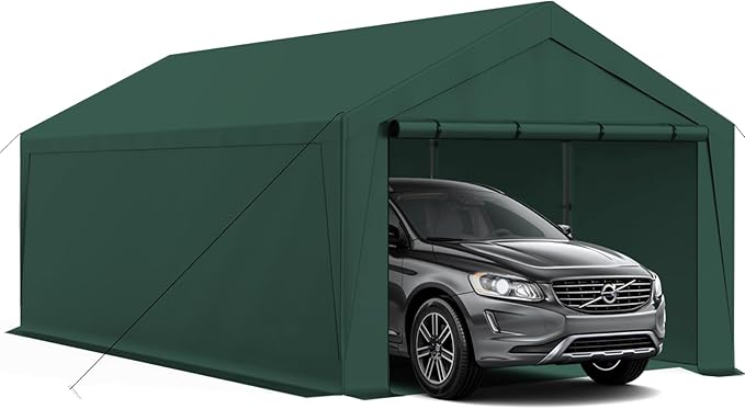 10x20 ft Heavy Duty Carport, Carports Garage with Removable Sidewalls and Reinforced Structure, Outdoor Car Canopy Tent Shelter for Vehicle and Boat (Green)