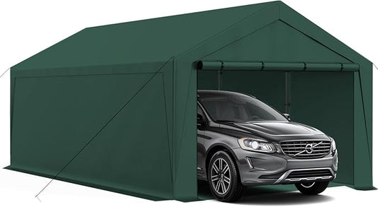 10x20 ft Heavy Duty Carport, Carports Garage with Removable Sidewalls and Reinforced Structure, Outdoor Car Canopy Tent Shelter for Vehicle and Boat (Green)