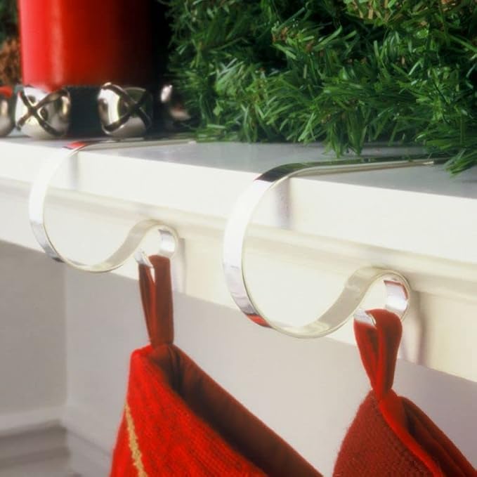 Haute Decor The Original MantleClip Stocking Holder- 4 Pack (Silver) - Hang Christmas Stockings Safely and Securely from Mantels Up to 3 Inches Thick