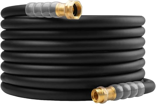 Heavy Duty Premium Garden Hose 25ft x 5/8, 300PSI Working, 1000PSI Burst, Hybrid Rubber Water Hose with Transparent Swivel Handle - Hot/Cold Water - Five Layered Braiding with Brass fittings (Black)