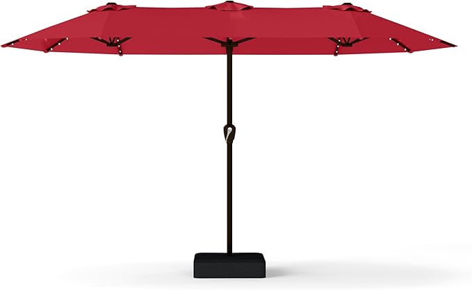 13FT Double-Sided Patio Umbrella with 48 Solar LED Lights, Large Rectangular Outdoor Market Umbrella with Crank Handle, Vented Canopy, Heavy-Duty 12 Rib Steel Frame, for Backyard, Garden, Pool, Red