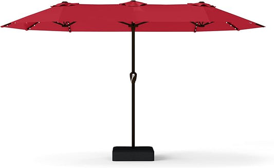 13FT Double-Sided Patio Umbrella with 48 Solar LED Lights, Large Rectangular Outdoor Market Umbrella with Crank Handle, Vented Canopy, Heavy-Duty 12 Rib Steel Frame, for Backyard, Garden, Pool, Red