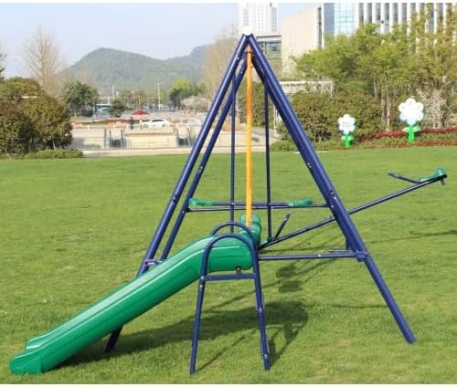 Swing Set for Kids Backyard Playground A-Frame Heavy-Duty Metal Swing Sets with Slide Outdoor (5 in 1)