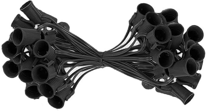 50FT C9 Light String Christmas Stringer, E17 Light Sockets 12" Spacing, C9 Stringer Set Black Outdoor String Light Strand for Wedding Patio Event Lighting Decor, Black Wire