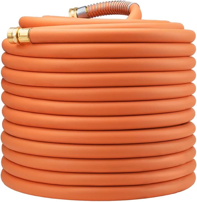 WiseFlow Garden Hose 150FT x 5/8, Heavy Duty Rubber Hose, Water Hose with Five Layered Braiding, Male Female Fittings, 1000PSI Burst, 300PSI Working (Orange)