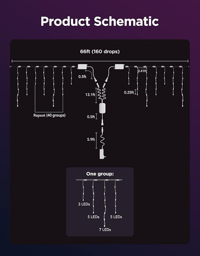 Govee Icicle Lights, Smart RGBIC Christmas Lights for Outside, 66ft with 800 LEDs Icicle Light for Outdoor, IP67 Waterproof, Music Sync, Voice Control, 78+ Scene Modes for Christmas Decor
