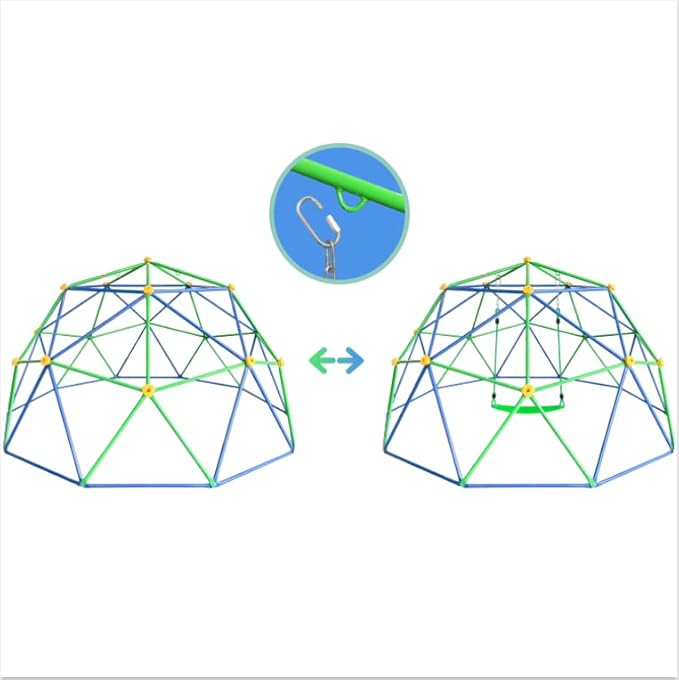 10FT Kids Climbing Dome - 800LB Capacity, UV & Rust Resistant, Geo Jungle Gym for Kids 3 to 8 Backyard, Much Easier Assembly, Blue+Green